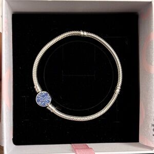 Pandora Moments Sparkling Blue Disc Clasp Snake Chain Bracelet